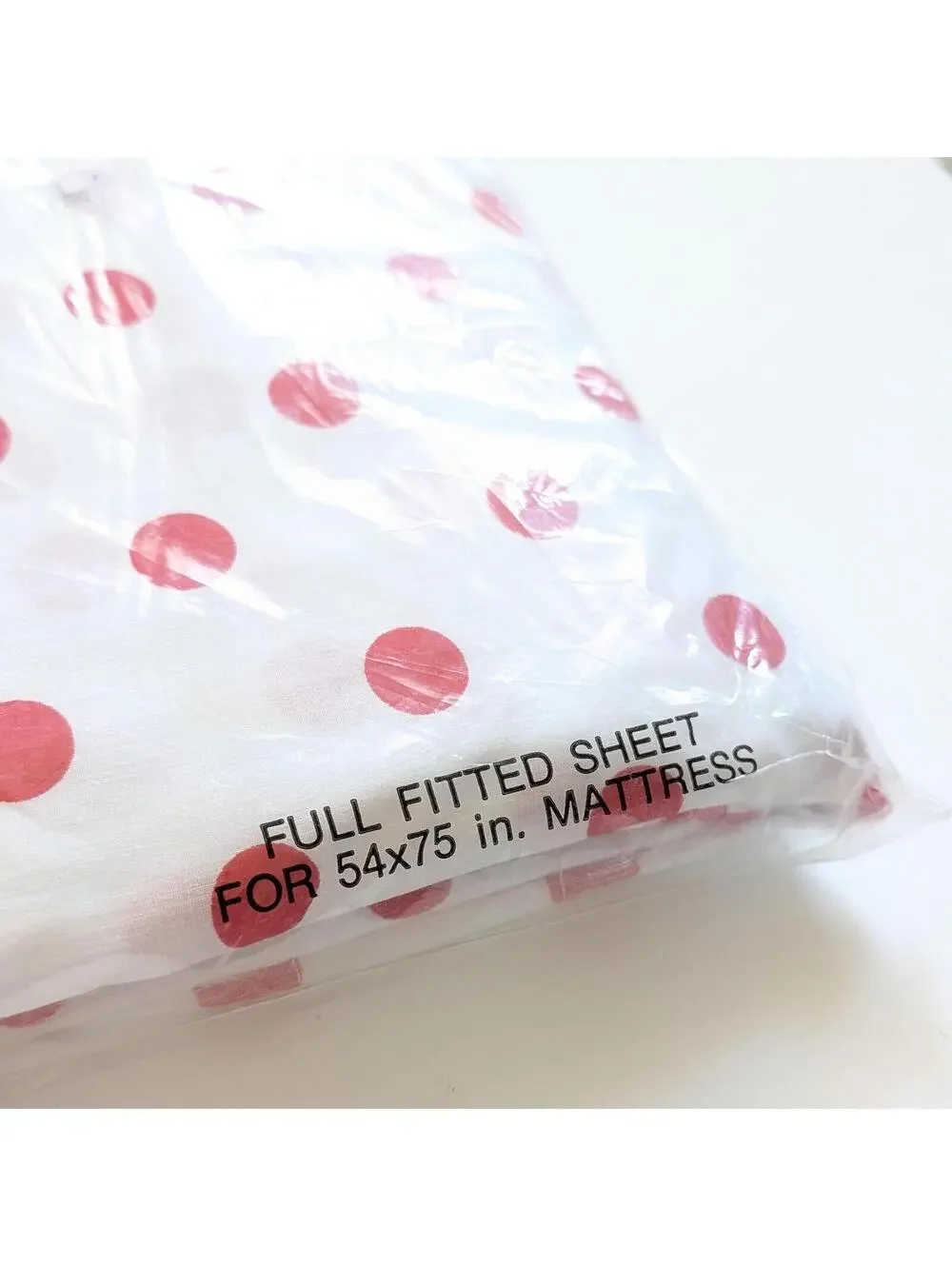 1980s Vintage Red & White Polka Dot Double Fitted Sheet